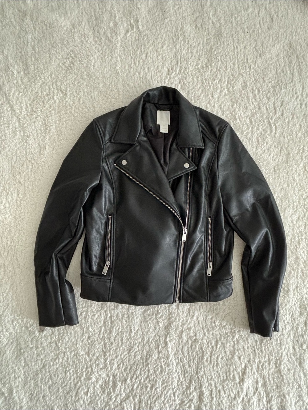H&M Women’s Faux Leather Moto Jacket Black Size S Biker Style Zip Up - Picture 5 of 15